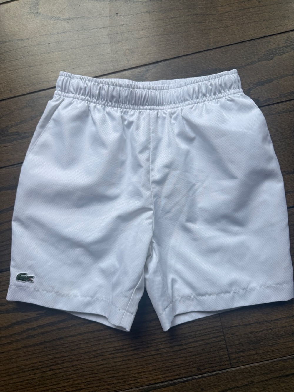 Boy’s Lacoste Sport White Shorts with Green Croc Accent